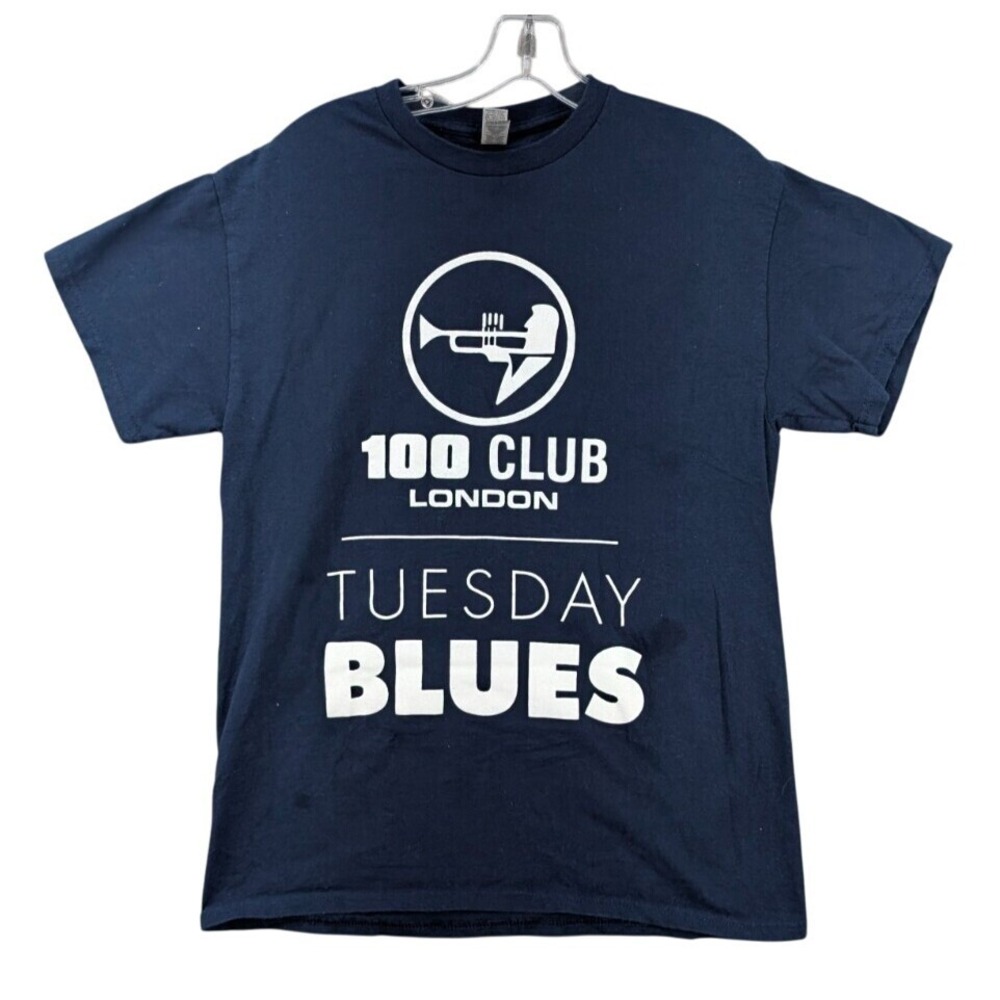 Gildan Women's Graphic T-Shirt Size‎ M Navy Blue 100 Club London Tuesday Blues
